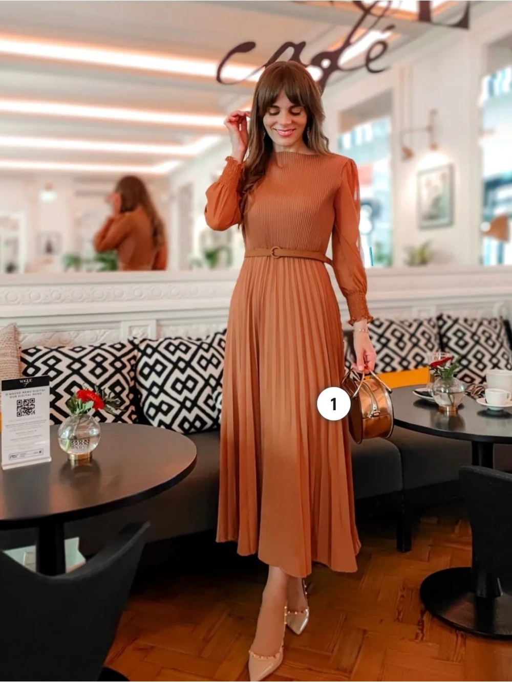 Chicwish Full Pleated Belted Maxi Dress – Tan | L/XL | Excellent Condition - Picture 10 of 11